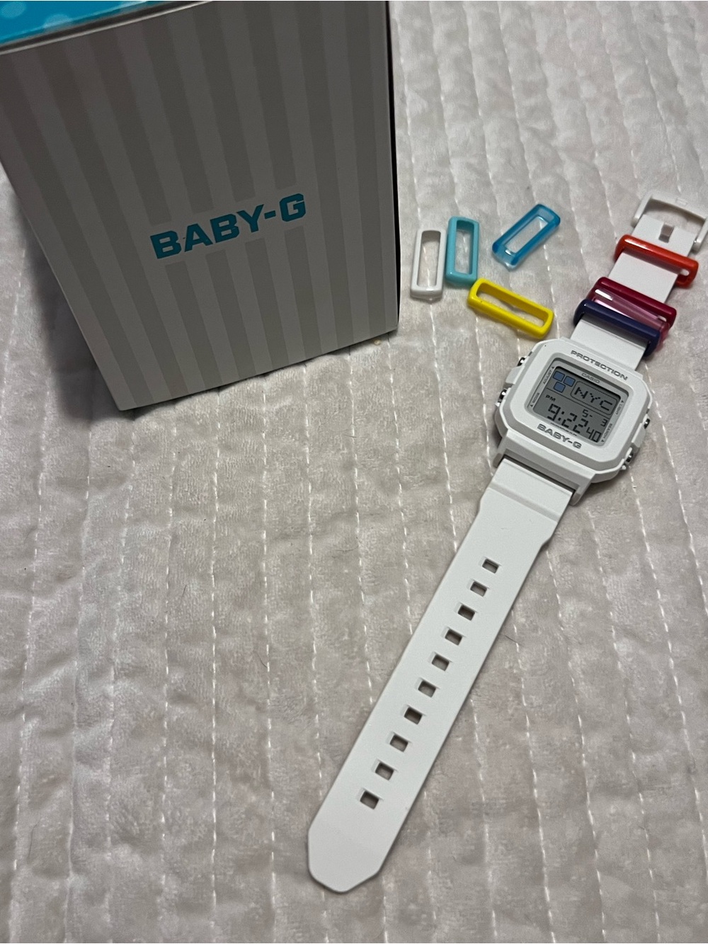 Casio Baby-G White Digital Watch with Multi-Color Accent Bezels